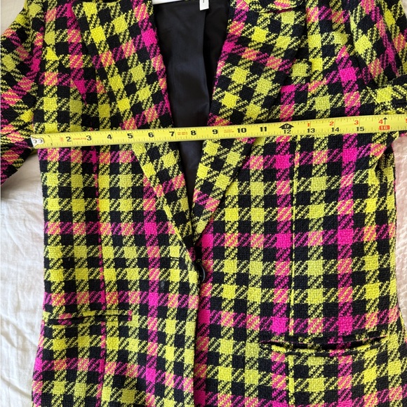 Avec Les Filles pink and yellow/green plaid blazer jacket - Picture 6 of 7